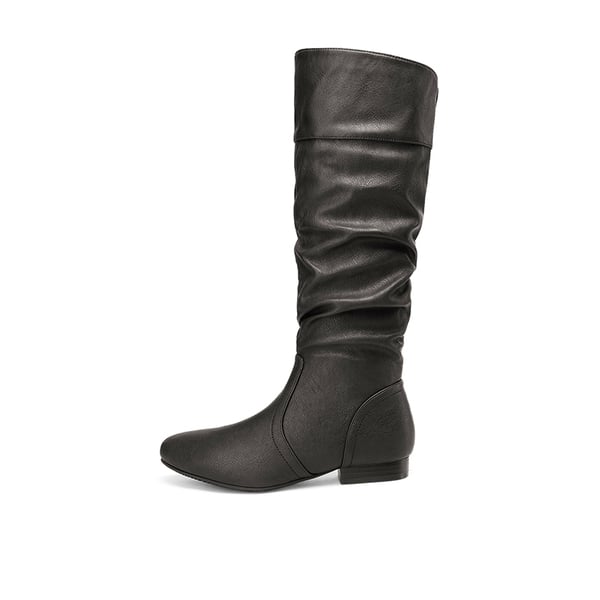 Wide Calf Knee High Winter Boots - BLACK PU - 1